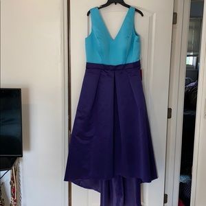 Teal and purple evening gown